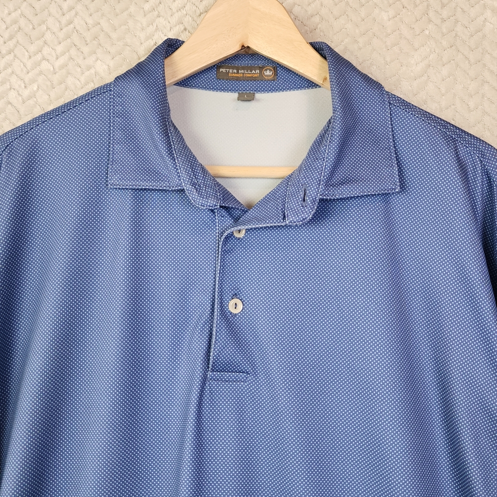 Peter Millar Summer Comfort Blue Short Sleeve Golf Polo Shirt‎ Mens Large